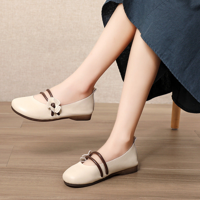 Women's Soft Leather Flats – Artistic Floral Design Casual Shoes