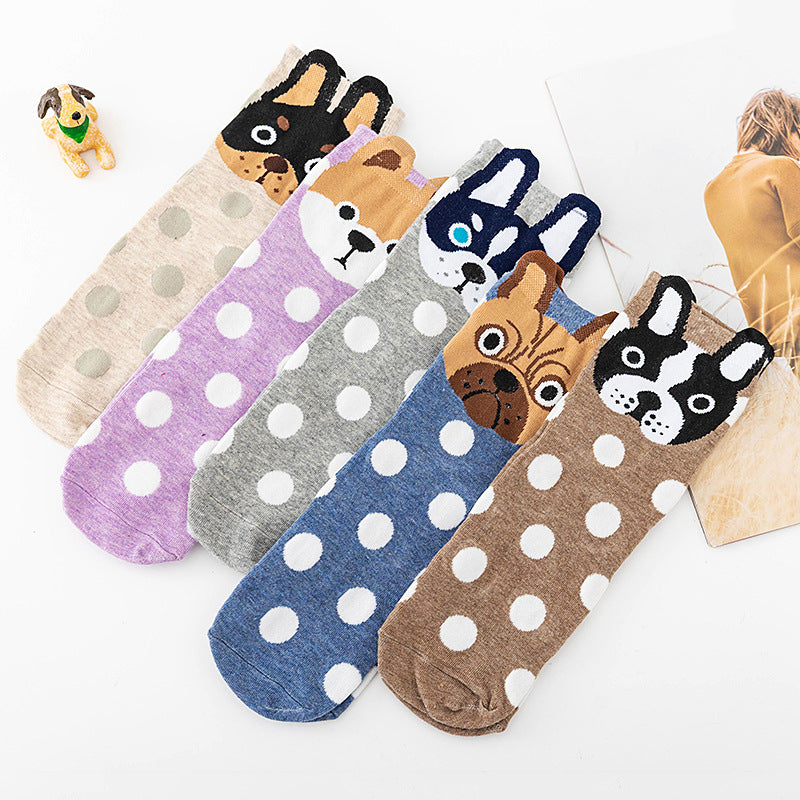 5 Pairs Cute Dots Animal Socks for Women, Funny Dog Socks
