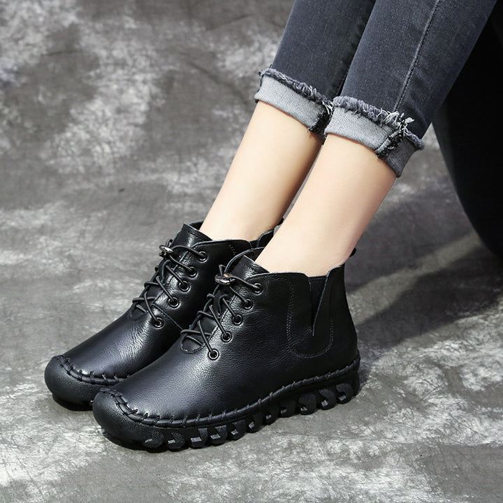 Womens Autumn Winter Velvet Soft Leather Casual High-Top Shoes Boots