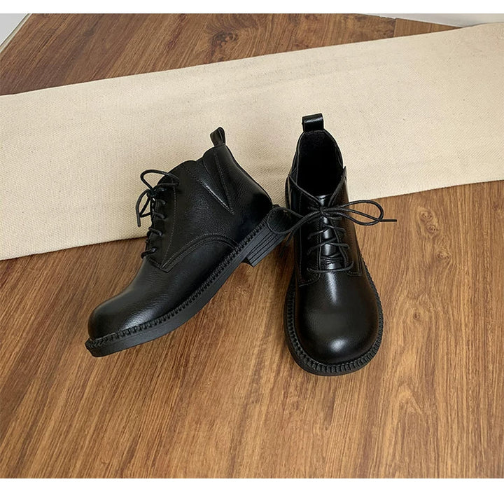 Women's Vegan Leather Ankle Boots Lace Up Casual Low Heel Booties Comfortable Walking Shoes