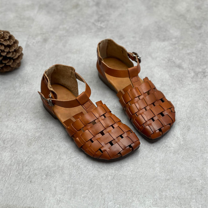 Womans Genuine Leather Woven Closed Toe Fisherman Sandals