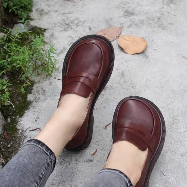 Handmade Women Loafers Big Toe Comfortable Soft Leather Shoes