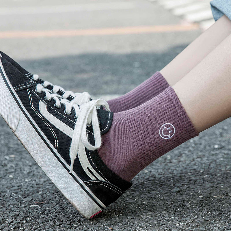 3 Pairs Smiley Cotton Socks Women's Socks