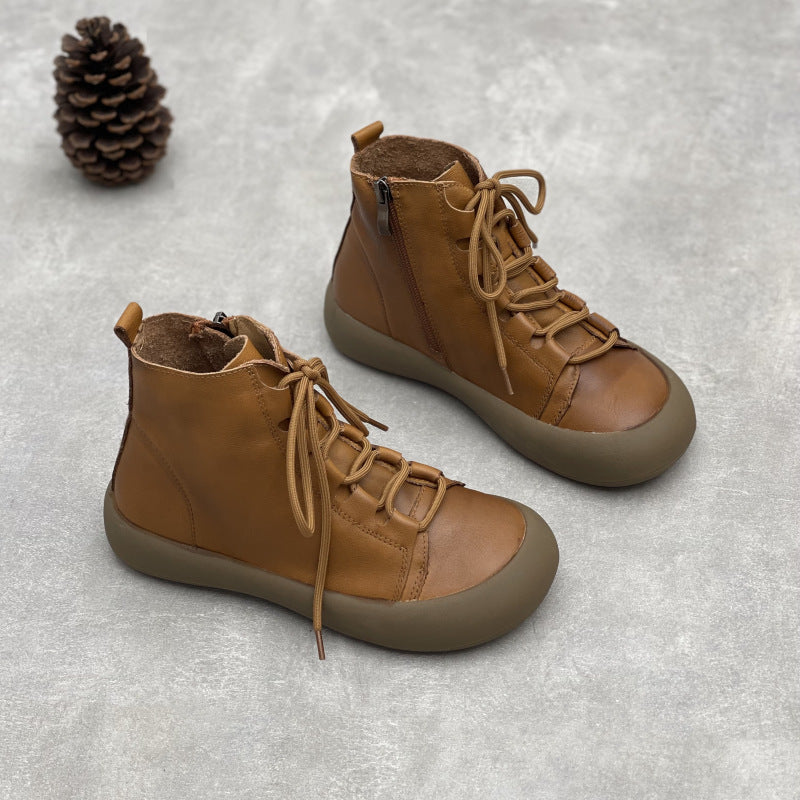 Comfortable Leather Zipper Ankle Boots – Women's Casual Short Shoes