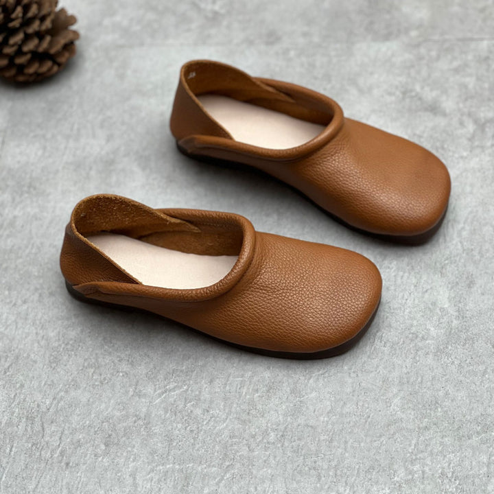 Women's Round Toe Casual Handmade Leather Flat Loafers