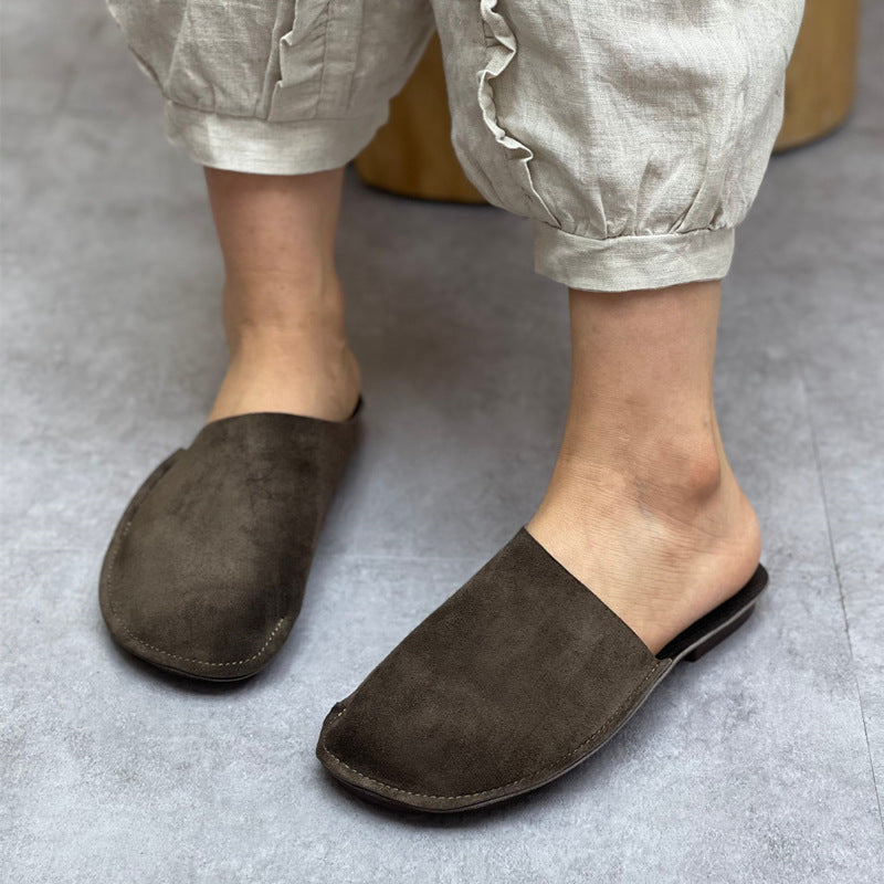 Women's Leather Minimalist Slant Cut Comfort Mule Shoes