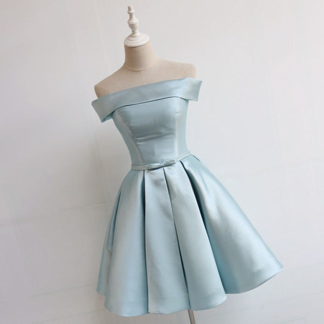 Pleated Satin Homecoming Dress With Off Shoulder