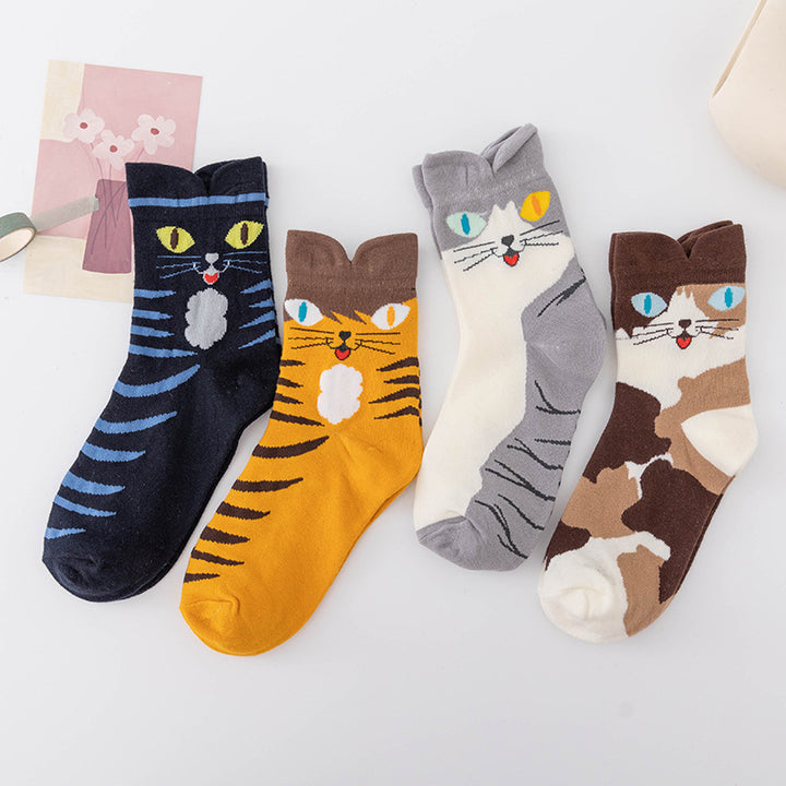 4 Pairs Cute Animal Socks for Women, Funny Cat Socks