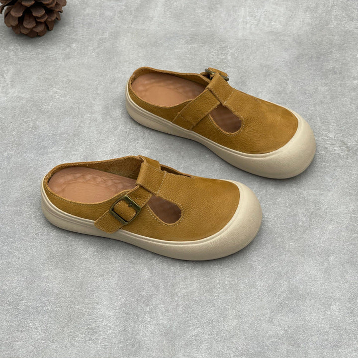 Women's Athleisure Mules - Round Toe Leather Breathable Summer Slides