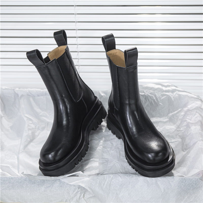 Women's Platform Chelsea Boots Elastic Black Chunky Boots