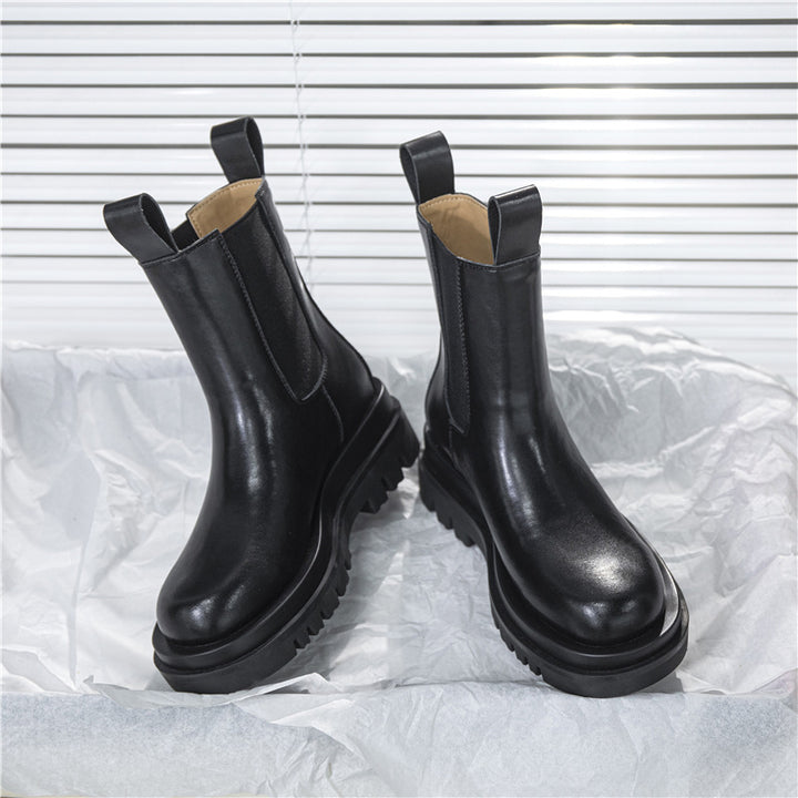 Women's Platform Chelsea Boots Elastic Black Chunky Boots