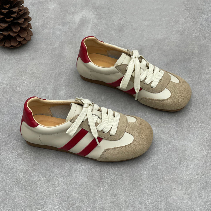 Women's Retro Leather Running Sneakers Vintage Lace-up Unlined Casual Trainer