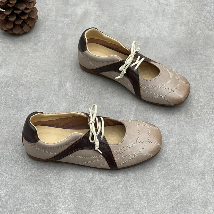 Womens Retro Leather Lace-up Mary Jane Flats Vintage Casual Walking Shoes