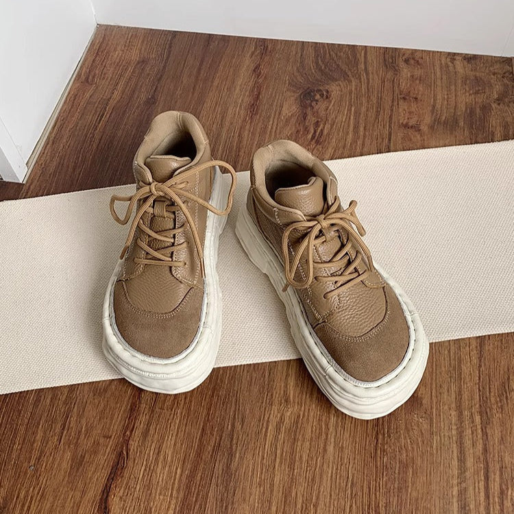 Women's Leather Patchwork High-Top Lace-Up Casual Sneakers – Ugly-Cute Style
