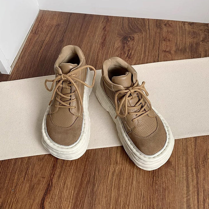 Women's Leather Patchwork High-Top Lace-Up Casual Sneakers – Ugly-Cute Style