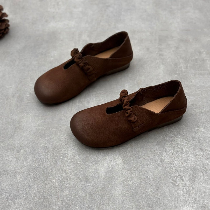 Women's Retro Casual Loafers Cowhide Leather Comfortable Flat