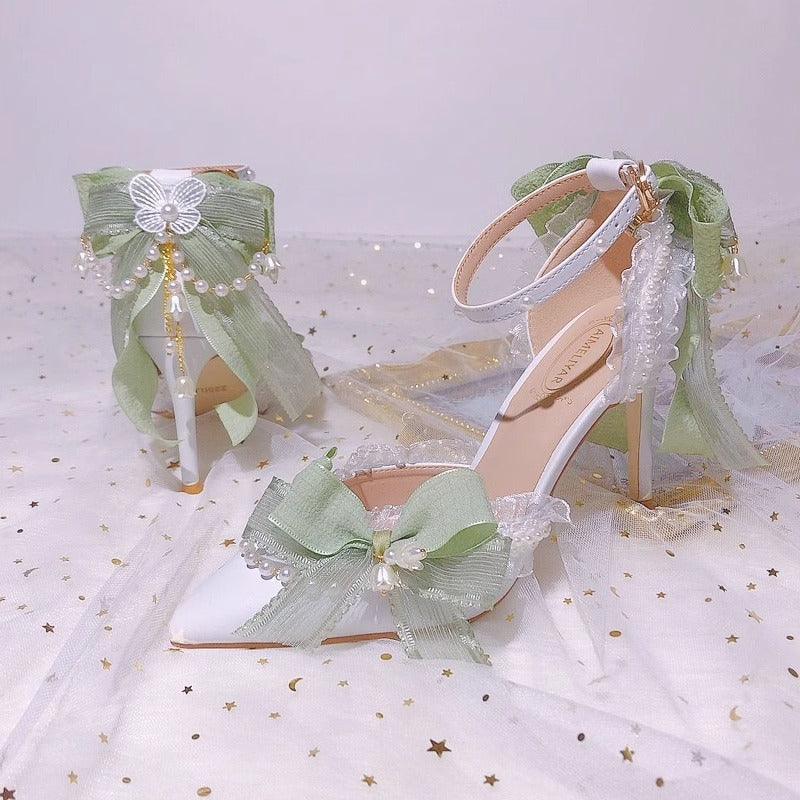 Lily of the valley Elegant Elf Fairy Princess Wedding High Heels - Green