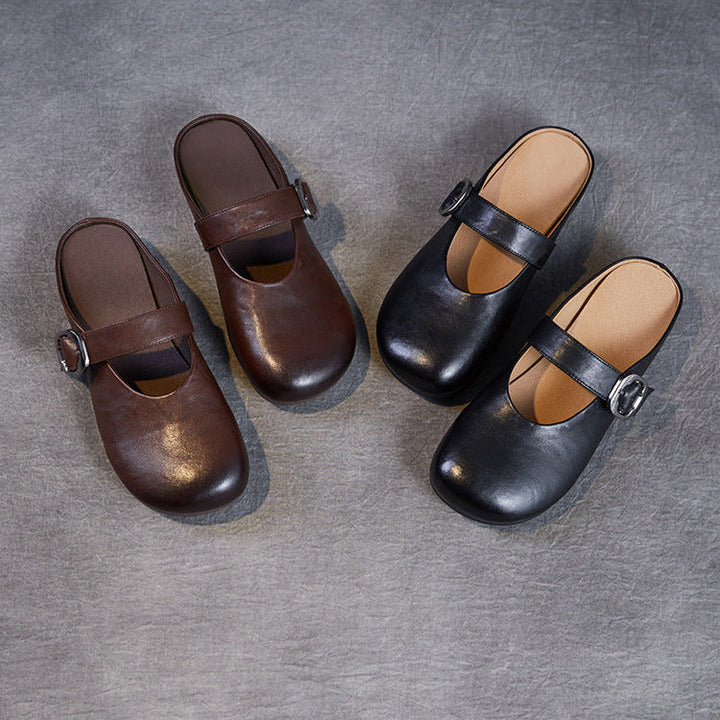 Women's Leather Mary Jane Mules – Round Toe & Comfort Fit