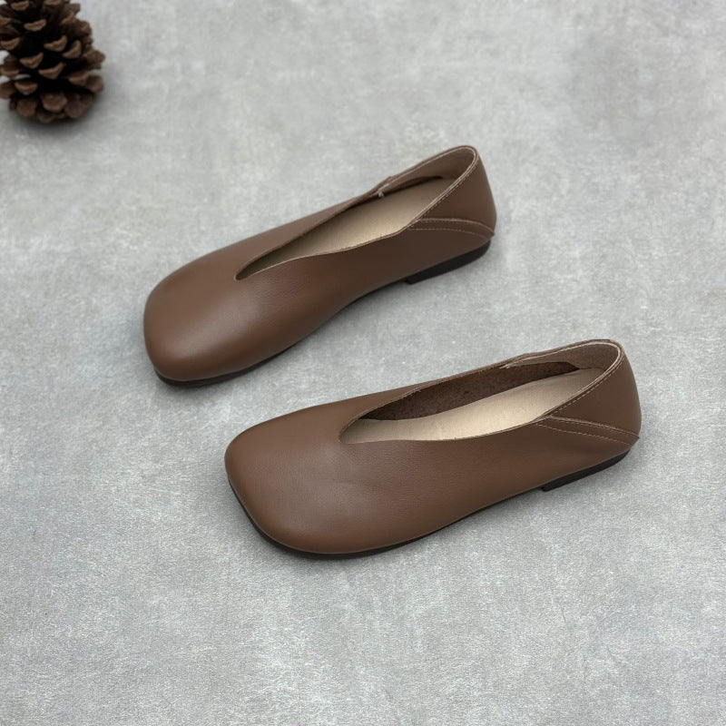 Women’s Handmade Leather Square Toe Flats – Vintage Slip-On Casual Shoes