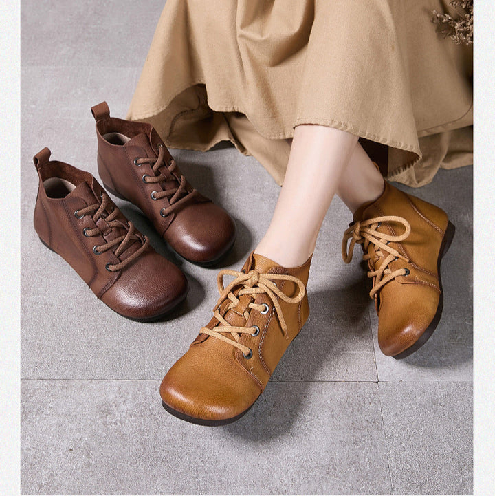 Vintage Women's Leather Lace-Up Ankle Boots – Casual Everyday Shoes