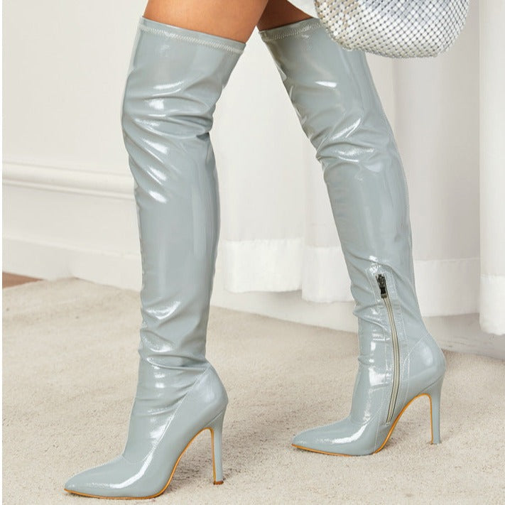 Women's Over The Knee Boots Stiletto High Heels Pointed Toe Side Zip Shoes