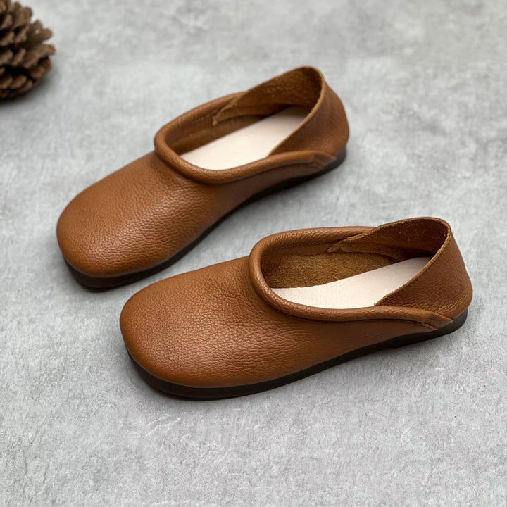 Women's Round Toe Casual Handmade Leather Flat Loafers