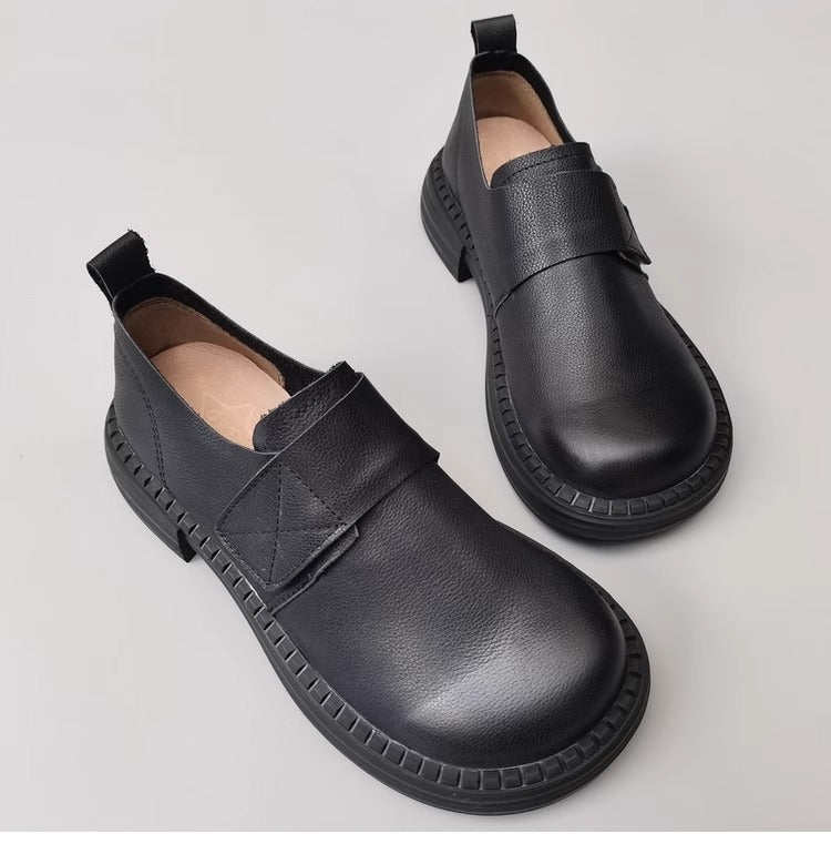 British Style Women's Loafers - Wide Fit & Big Toe Box Velcro Genuine Leather