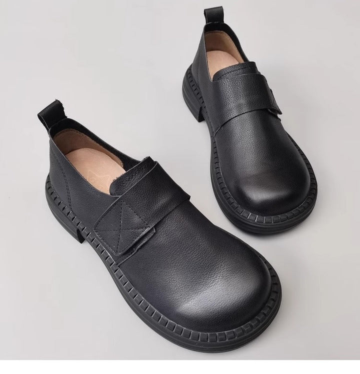 British Style Women's Loafers - Wide Fit & Big Toe Box Velcro Genuine Leather