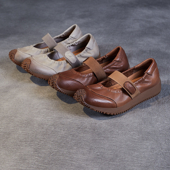 Women's Elastic Comfort Loafers - Genuine Leather Flat with Soft Sole