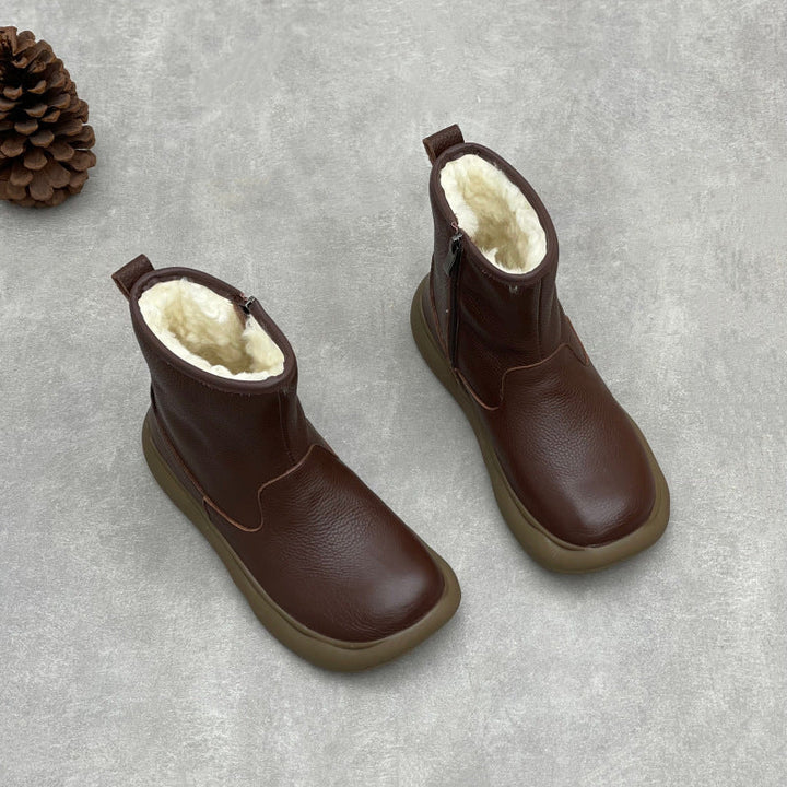 Fur Lined Leather Winter Boots for Women – Side Zip Short Ankle Design