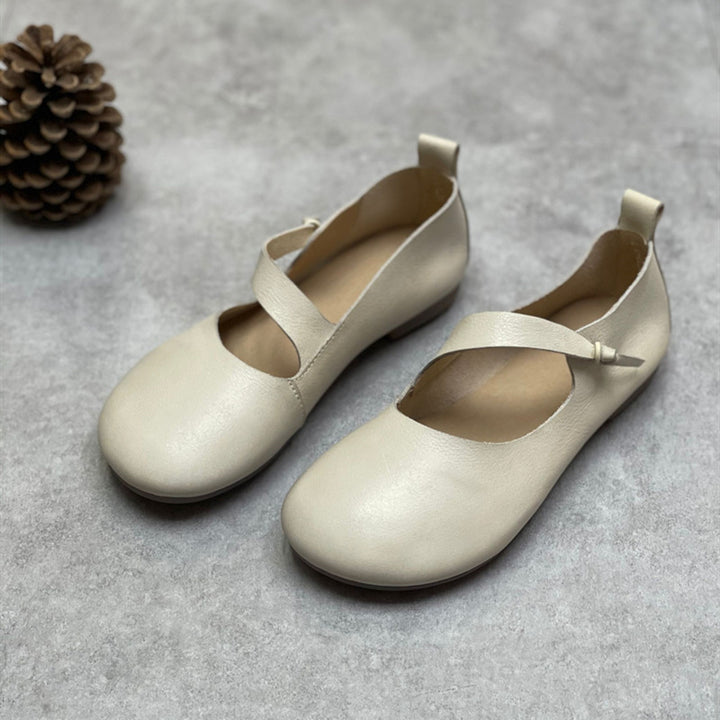 Women's Leather Mary Jane Flats – Round-Toe