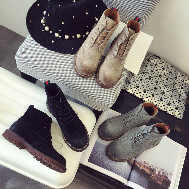 Women's Suede Lace Up Brogue Boots