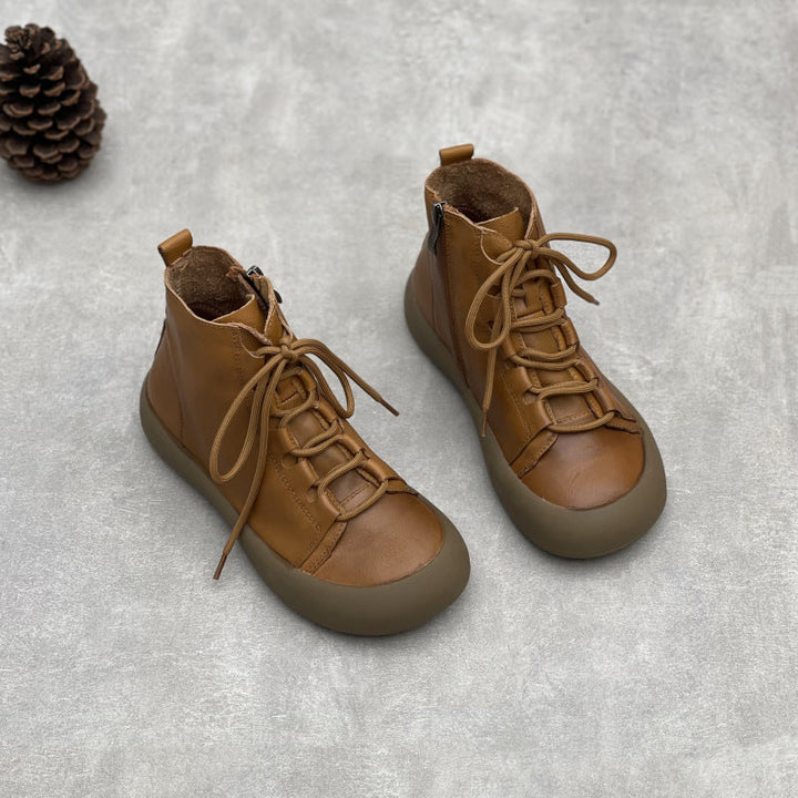 Comfortable Leather Zipper Ankle Boots – Women's Casual Short Shoes