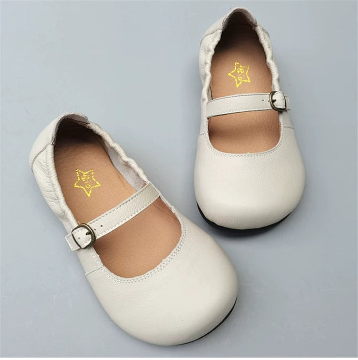 Women's Genuine Leather Wide Toe Mary Jane Shoes – Breathable Anti-Slip Flat Flats for Wide Feet & Bunions