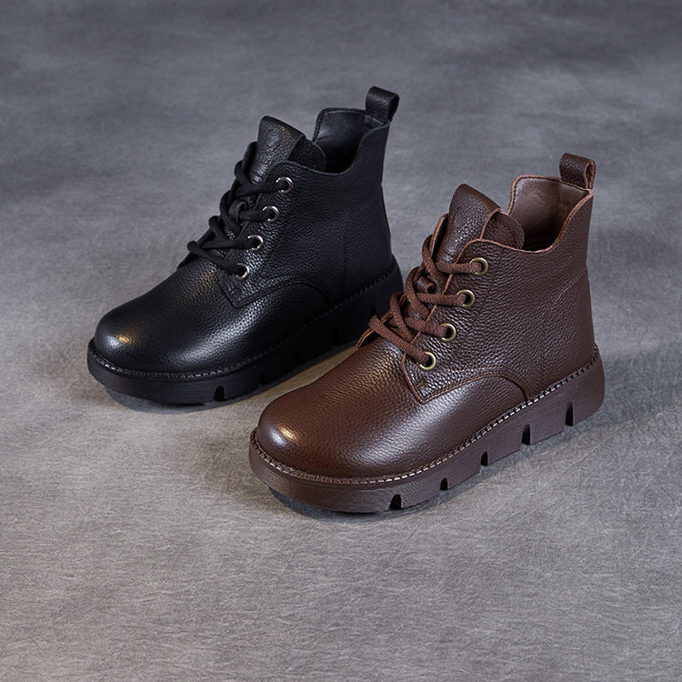 Women’s Handmade Leather Lace-Up Ankle Boots – Soft Sole Winter Shoes