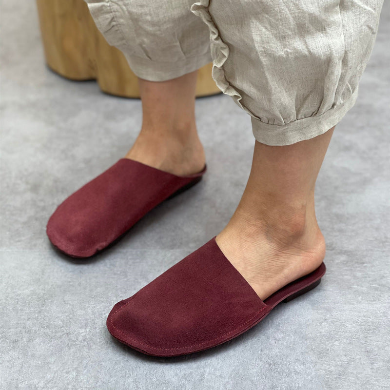 Women's Leather Minimalist Slant Cut Comfort Mule Shoes