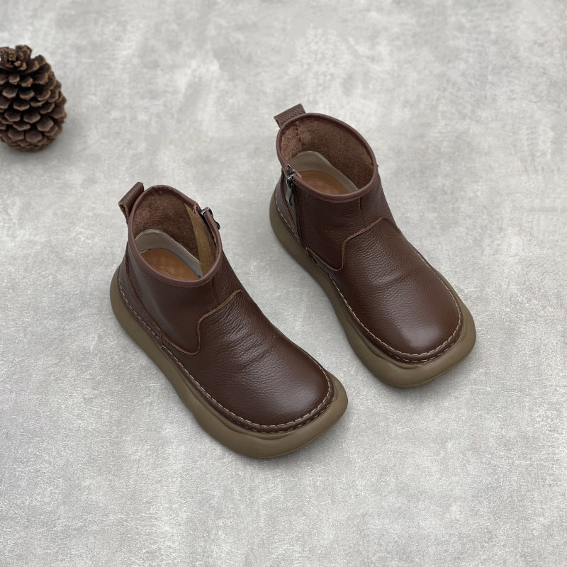 Women's Leather Zipper Ankle Boots – Casual Everyday Style
