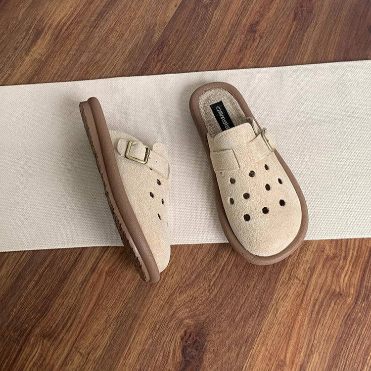 Women's Summer Wide Round Toe Hollowed Out Upper Flat Mule Shoes