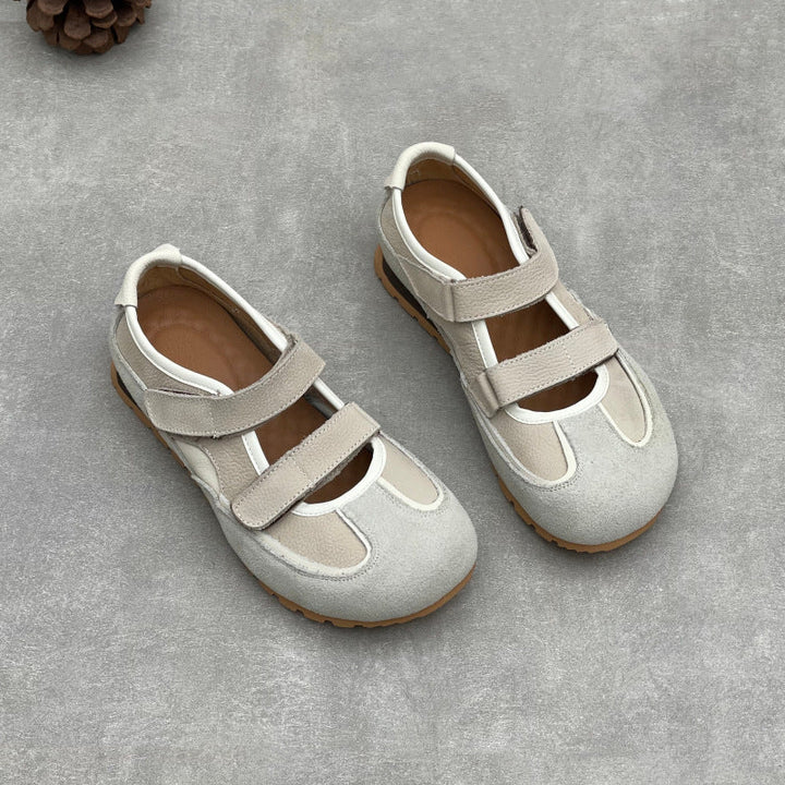 Women’s Cute Leather Mary Jane Sneakers – Casual Velcro Strap Comfortable Shoes