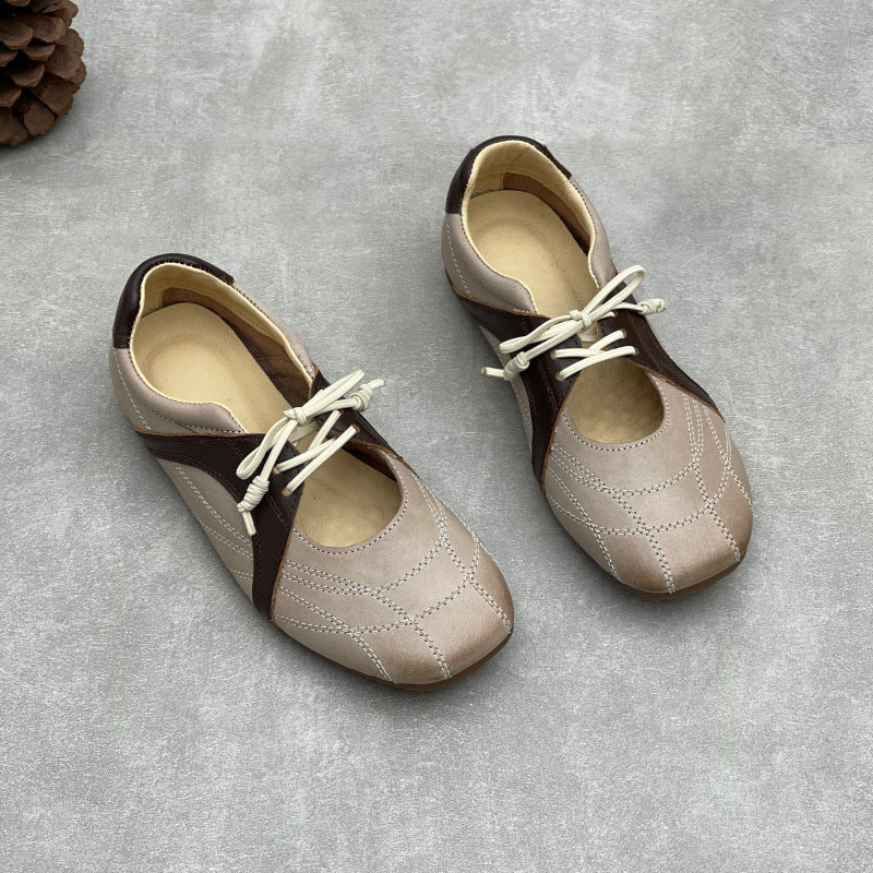Womens Retro Leather Lace-up Mary Jane Flats Vintage Casual Walking Shoes