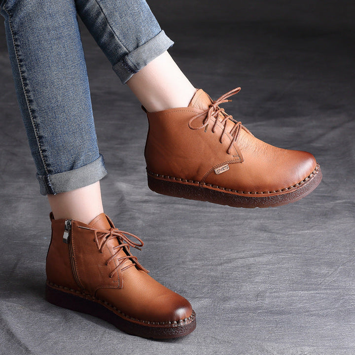 Women's Soft Leather Lace-Up Ankle Boots – Casual & Comfortable Design