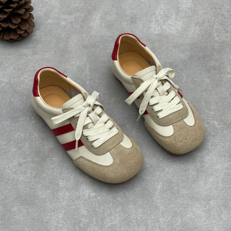 Women's Retro Leather Running Sneakers Vintage Lace-up Unlined Casual Trainer