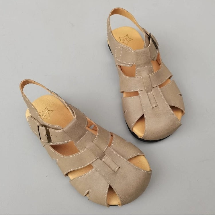 Women's Wide-Fit Leather Sandals – Non-Slip, Comfortable & Casual for Summer