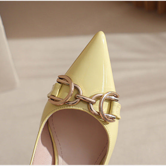 Women's Pointed Toe Metal Buckle Decoration Fine High Heeled Sandals