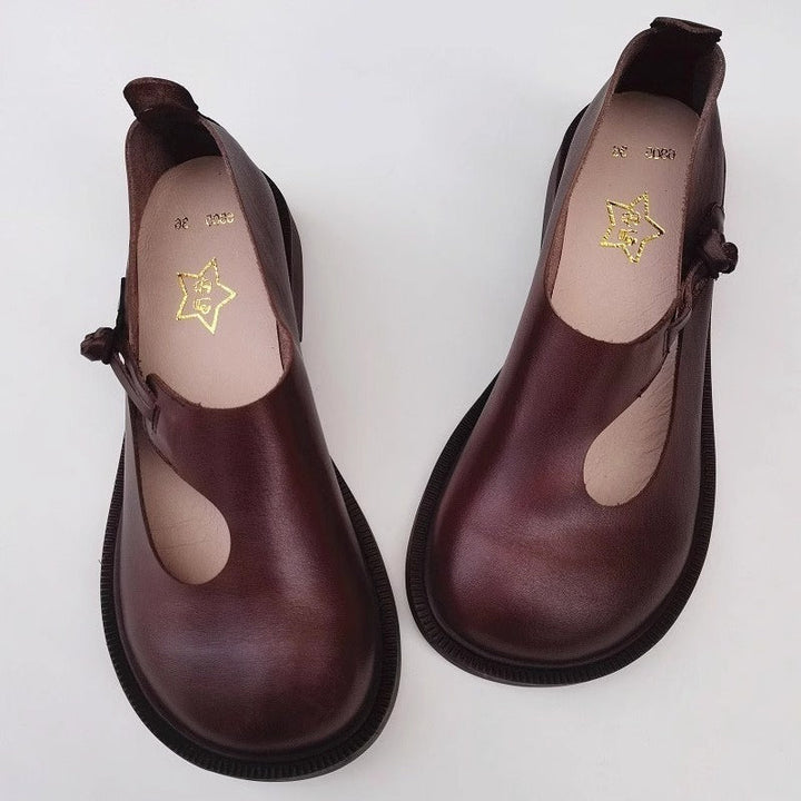 Handmade Women's Leather Wide Toe Box Flats – Casual Slip-On Shoes with Comfort