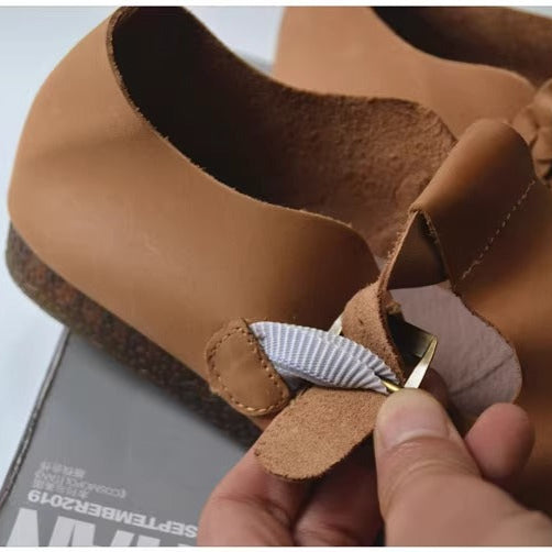 Women's Wide Round-Toe Genuine Leather Soft Flat Casual Shoes