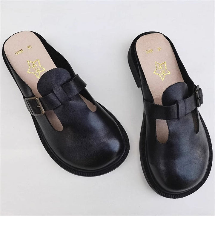Women's Big Toe Box Mules – Casual Soft First Layer Cowhide Slip-On Shoes