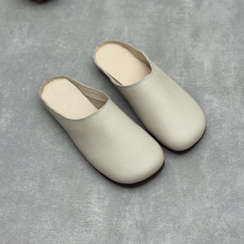 Women's Minimalist Leather Mules Vintage Round Toe Slip-on Clogs Barefoot-Friendly