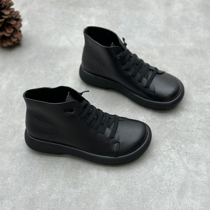 Women's Casual Leather Ankle Boots – Flat Comfortable Short Boots
