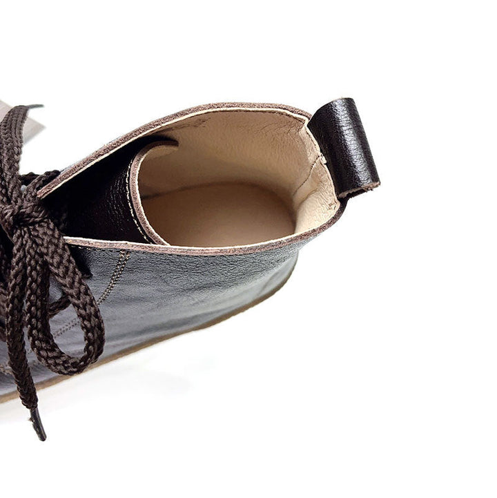 Women's Vintage Leather Ankle Booties Soft Sole Round Toe Lace-Up Walking Shoes